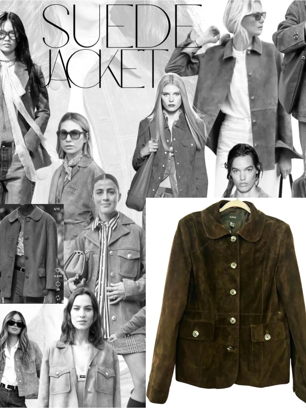 Alfani- Chocolate Brown Suede Jacket with Rounded Collar, Size Large